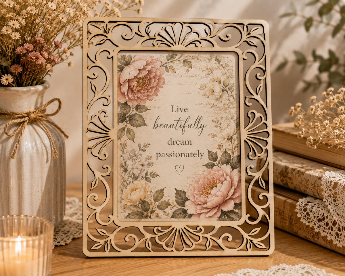 Vintage Scroll Decorative Wooden Frame – Laser Cut Plywood Craft Embellishment