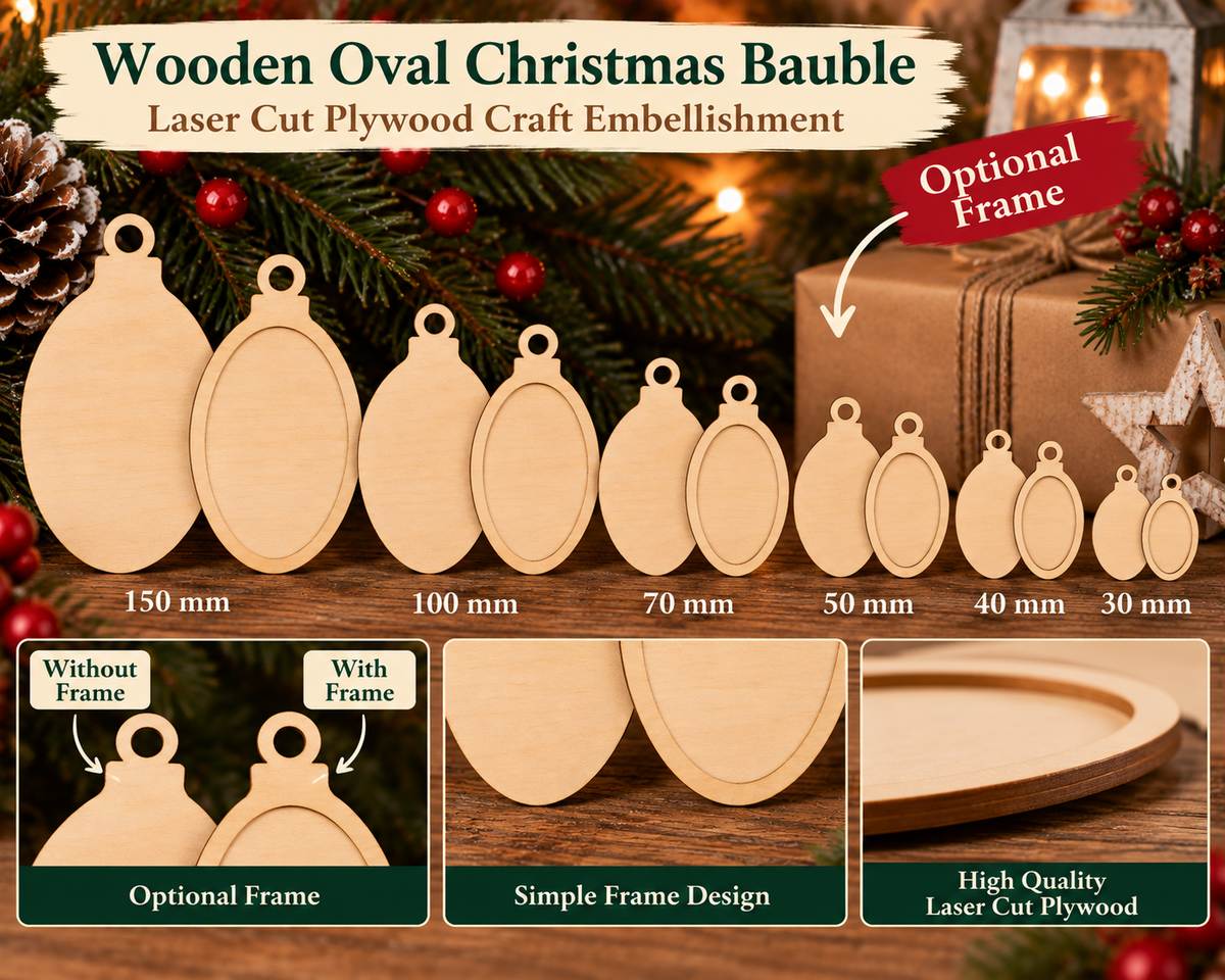 Wooden Oval Christmas Bauble – Optional Decorative Frame
