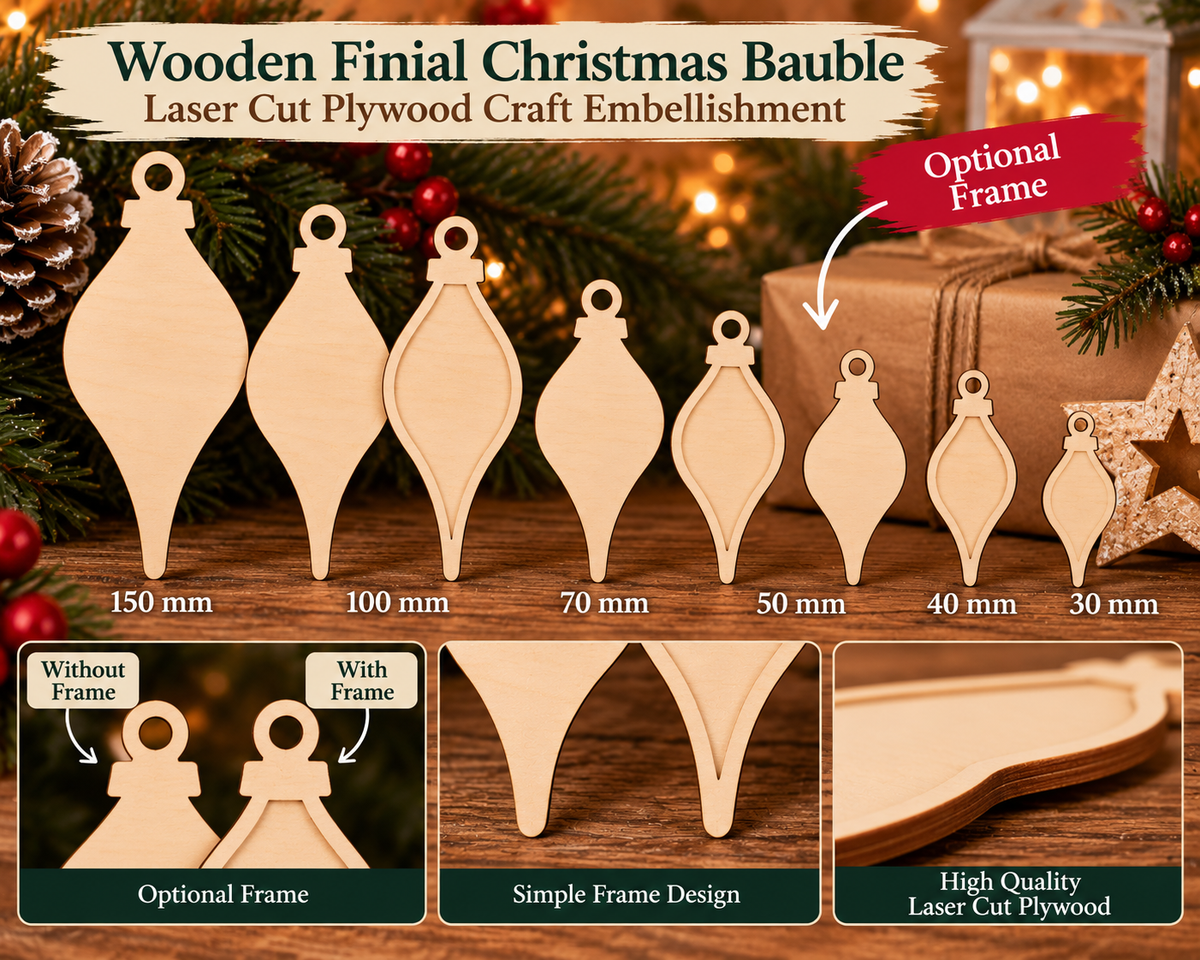 Wooden Icicle Christmas Ornament – Optional Decorative Frame