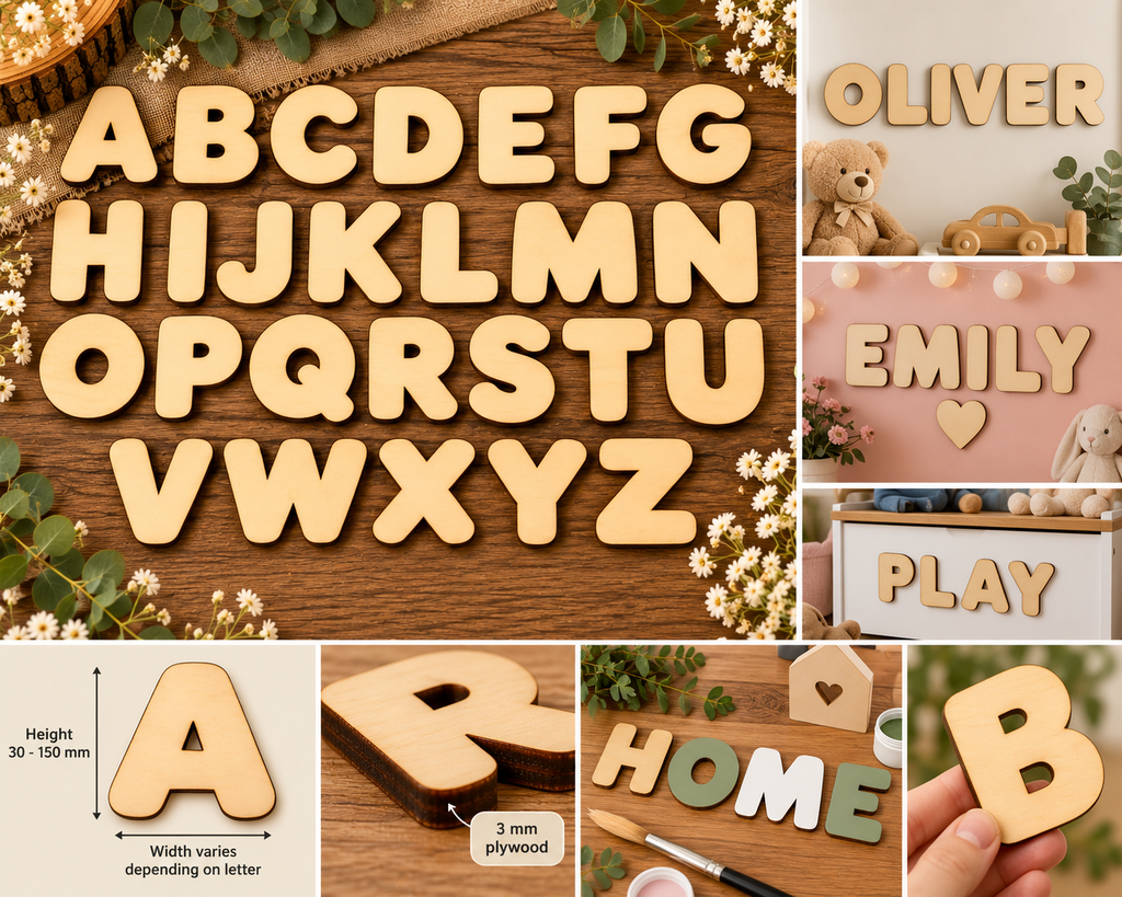 Individual Bold Wooden Uppercase Letters A–Z