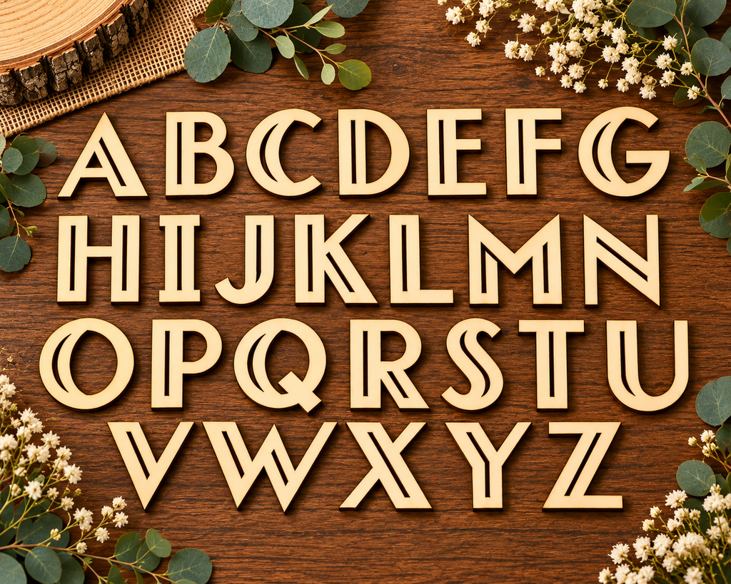 Individual Art Deco Wooden Uppercase Letters A–Z