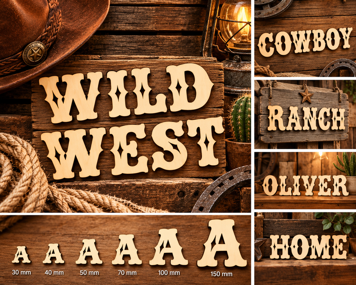 Individual Western Wooden Uppercase Letters A–Z