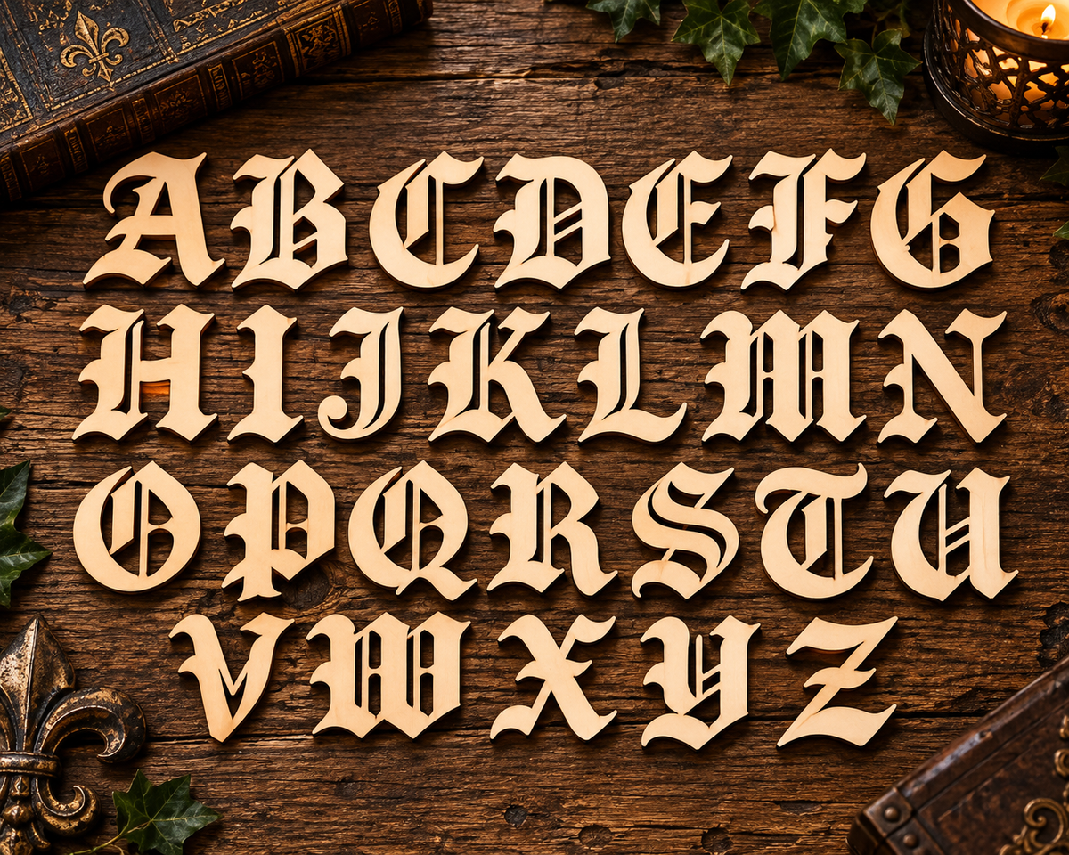 Individual Gothic Wooden Uppercase Letters A–Z