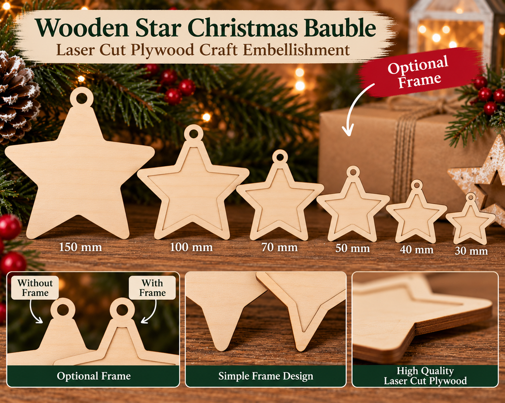 Wooden Star Christmas Bauble – Optional Decorative Frame