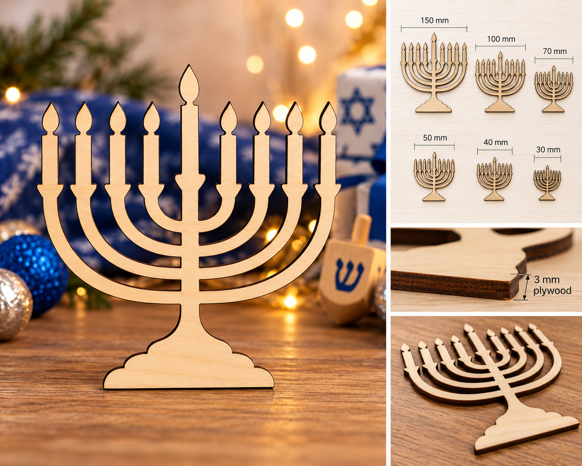 Wooden Hanukkah Menorah Craft Shapes – Laser Cut Plywood