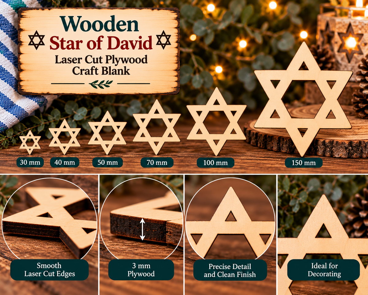 Wooden Star of David Craft Blank – Laser Cut Plywood Shape