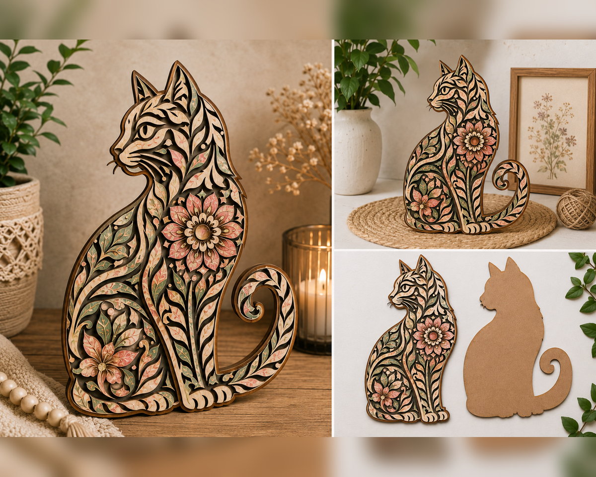 3D Wooden Cat – DIY Craft & Home Decor