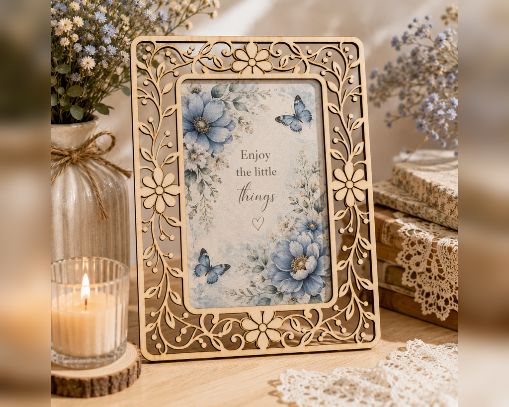 Wildflower Decorative Wooden Frame – Laser Cut Plywood Craft Embellishment