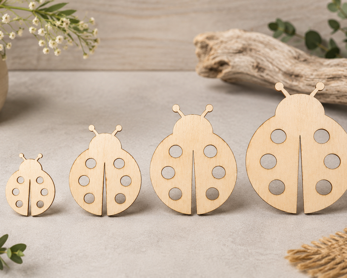 Wooden Ladybird Craft Blank– Laser Cut Plywood Craft Embellishments | 20–50 mm | Packs of 10–100