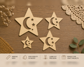 Wooden Star with Moon & Stars Cut-Outs– Laser Cut Plywood Craft Embellishments | 20–50 mm | Packs of 10–100